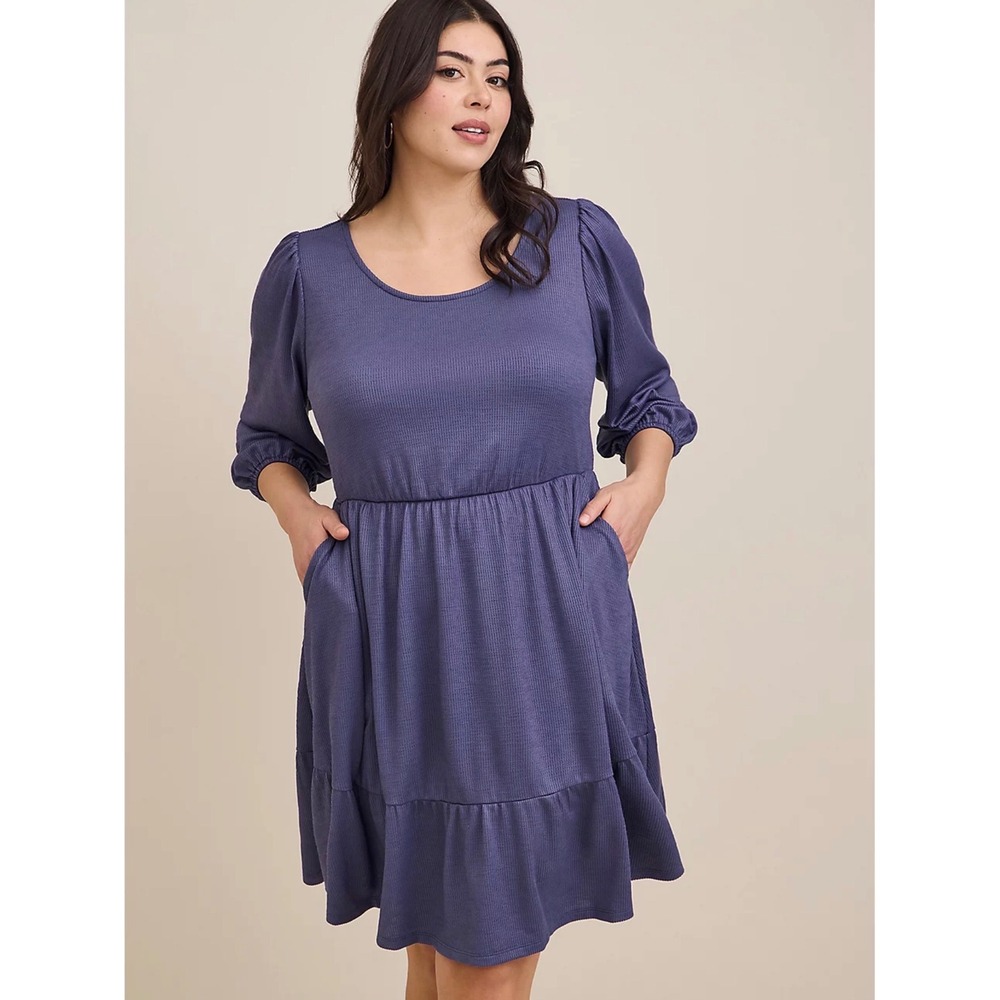 NWT Torrid at the knee slub rib vuluminous midi dress in purple blue‎